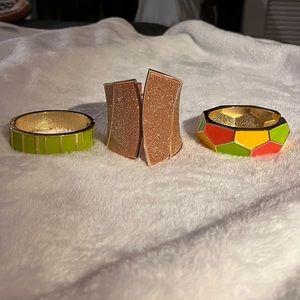 Lot of 3 Gold Toned Cuff Bangle Bracelets
